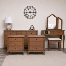 Dark Wood Dressing Table Set, Chest of Drawers & Pair of Wide Bedside Tables - Ashwell Range Material: Furniture/Furniture Ranges/Ashwell Range