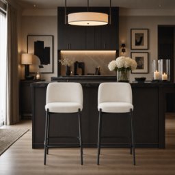 Bugano Cream Textured Bar Chairs with Black Legs - Set of 2