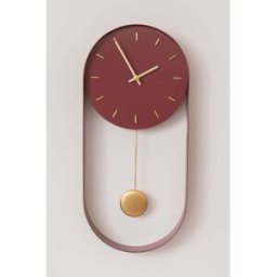 Raspberry Red & Gold Pendulum Metal Analogue Wall Clock - 20cm x 55cm Material: Home Decor & Accessories/Clocks