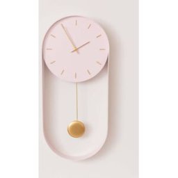 Pale Pink & Gold Pendulum Metal Analogue Wall Clock - 20cm x 55cm Material: Home Decor & Accessories/Clocks