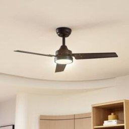 Lindby Aerallo LED ceiling fan, black, CCT, quiet, Black, Living / Dining Room, metal, Modern, Ceiling Fans with Lighting