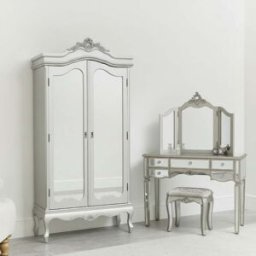 Silver Mirrored Double Wardrobe & Large Dressing Table Set - Tiffany Range Material: Furniture/Furniture Ranges/Tiffany Range