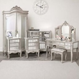 Silver Mirrored Double Wardrobe, Chest of Drawers, Large Dressing Table Set & 3 Drawer Bedside Tables - Tiffany Range Material: Furniture/Furniture Ranges/Tiffany Range