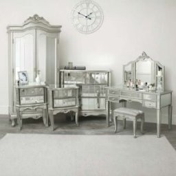 Silver Mirrored Double Wardrobe, Chest of Drawers, Large Dressing Table Set & Bedside Tables - Tiffany Range Material: Furniture/Furniture Ranges/Tiffany Range