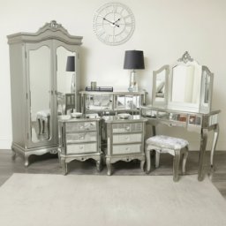 Silver Mirrored Double Wardrobe, Chest of Drawers, Dressing Table Set & 3 Drawer Bedside Tables - Tiffany Range Material: Furniture/Furniture Ranges/Tiffany Range