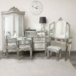 Silver Mirrored Double Wardrobe, Chest of Drawers, Dressing Table Set & Bedside Tables - Tiffany Range Material: Furniture/Furniture Ranges/Tiffany Range