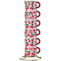 Bialetti Mercato Della Frutta Six Stackable Espresso Cups - Cherry