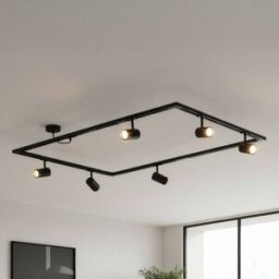 Lindby track lighting system Linaro, GU10, 6-bulb, black, O-shape Linaro, Black, Living / Dining Room, Aluminium, Modern