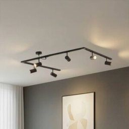 Lindby track lighting system Linaro, GU10, 6-bulb, black, C-shape Linaro, Black, Living / Dining Room, Aluminium, Modern