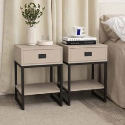 Pair of One Drawer Bedside Table - Elle Dark Beige Range Material: Furniture/Furniture Ranges/Elle Range/Elle Dark Beige Range
