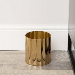Medium Shiny Gold Metal Fluted Planter / Waste Bin - 16cm Material: New Products
