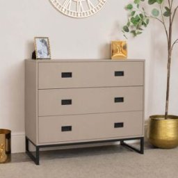 Large 3 Drawer Chest of Drawers - Elle Dark Beige Range Material: Furniture/Furniture Ranges/Elle Range/Elle Dark Beige Range
