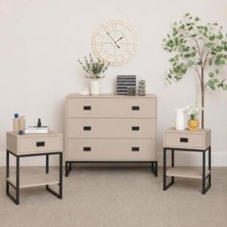 Large 3 Drawer Chest of Drawers and Pair of Bedside Tables - Elle Dark Beige Range Material: Furniture/Furniture Ranges/Elle Range/Elle Dark Beige Range