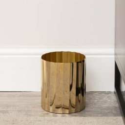 Large Shiny Gold Metal Fluted Planter / Waste Bin - 18cm Material: New Products