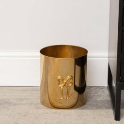 Round Shiny Gold Metal Bow Waste Bin Material: New Products