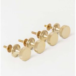 Set of 4 Shiny Gold Ribbed Edge Round Drawer Knobs Material: New Products