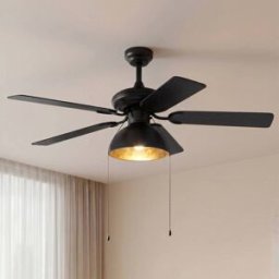 Lucande Shamoian ceiling fan with light, quiet, Ã˜ 130 cm, Black, Living / Dining Room, metal, Vintage, Ceiling Fans with Lighting