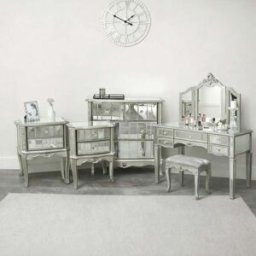 Silver Mirrored Chest of Drawers, Large Dressing Table Set & 2 Drawer Bedside Tables - Tiffany Range Material: Furniture/Furniture Ranges/Tiffany Range