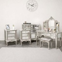 Silver Mirrored Chest of Drawers, Large Dressing Table Set & 3 Drawer Bedside Tables - Tiffany Range Material: Furniture/Furniture Ranges/Tiffany Range