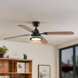Lucande Tedric LED ceiling fan, black, quiet, 133 cm, Black, Living / Dining Room, metal, Vintage, Ceiling Fans with Lighting