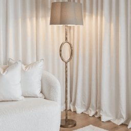 Alfie Gold Floor Lamp with Scalloped Linen Shade
