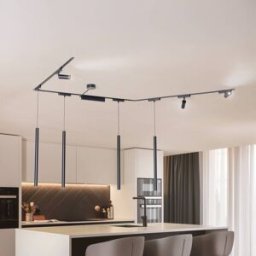 Track lighting system Lumaro,spots,pendant,7-bulb,black,48V,dimmable Lumaro 48V Lindby, dimmable, Black, Living / Dining Room, Aluminium, Modern