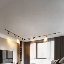 Track lighting system 48V Lumaro, spots, 9-bulb, black, 13 cm, dimmable Lumaro Lindby,, Black, Living / Dining Room, Aluminium, Modern