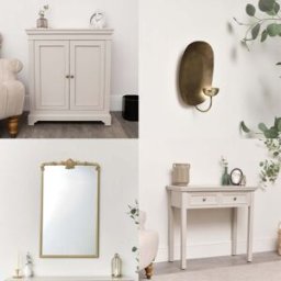 Country Dining Room Clearance Bundle - Sideboard, Console Table, Mirror and Pair of Gold Candle Sconces Material: New Products