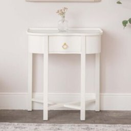 One Drawer Half Moon Console Table with Hessian & Glass Top - Austin White Range Material: Furniture/Furniture Ranges/Austin Range