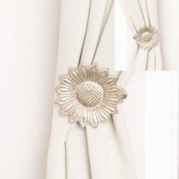 Set of 2 Silver Metal Sunflower Wall Mounted Tie Backs Material: Home Decor & Accessories