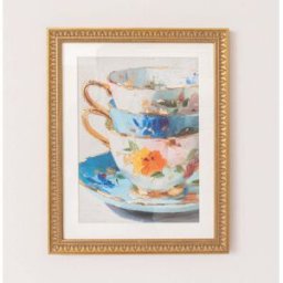 Multicoloured Teacup Wall Art with A Vintage Gold Frame - 40cm x 50cm Material: Home Decor & Accessories