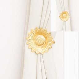 Set of 2 Gold Metal Sunflower Wall Mounted Tie Backs Material: Home Decor & Accessories