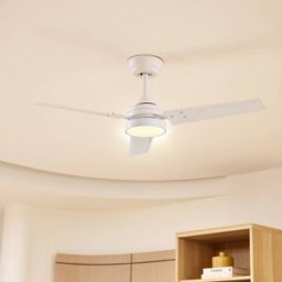Lindby Aerallo LED ceiling fan, white, CCT, quiet, White / opal, Living / Dining Room, metal, Modern, Ceiling Fans with Lighting