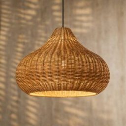 Lucande Taniola outdoor hanging light, 1-bulb, beige, rattan, IP44 Lucande, dimmable, Light wood, Wood, Country House / Rustic, Ceiling Light Outdoor