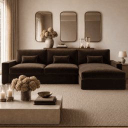 Tribeca Chocolate Brown Velvet Large Right Hand Facing Chaise End Sofa