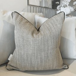 Elsie Brown Herringbone Reversible Cushion with Satin Piping - 50x50cm, Cover & Feather Insert