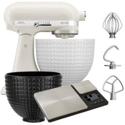 KitchenAid Artisan Mixer 156 Monochrome White with Ceramic Bowl & FREE Gifts