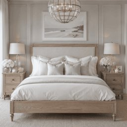 Malibu Cream Linen & Washed Wood Upholstered Bed, King