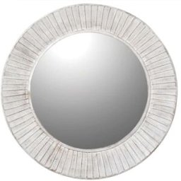 Round White Washed Sunburst Wall Mirror - 80cm x 80cm Material: Mirrors