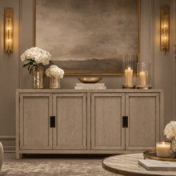 Hudson Greige Wooden 4 Door Sideboard