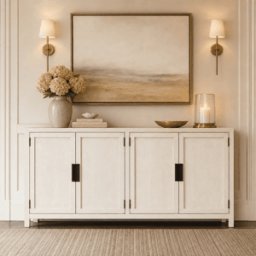 Hudson White Washed Wood 4 Door Sideboard