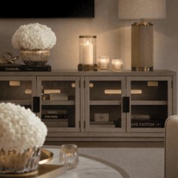 Hudson Greige 4 Door Glass Front Media Unit