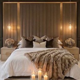 Valentina Truffle & Gold Chanelled Headboard with Wings, Emperor