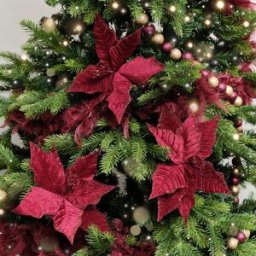 Set of 3 Burgundy Velvet Poinsettia Floral Tree Decorative Picks - 22cm Material: Christmas