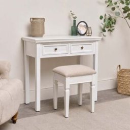 Large White 2 Drawer Dressing Table & Stool Set - Daventry White Range Material: New Products