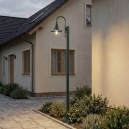 Lindby Daphne outdoor light, 220 cm, green, metal, E27 Lindby, dimmable, Green, Aluminium, Antique, Post Light