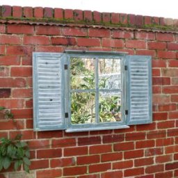 Distressed Green Shutter Style Garden Wall Mounted Mirror 60cm x 70cm Material: Garden
