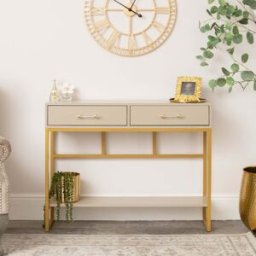 Large Two Drawer Console / Dressing Table - Liana Taupe Range Material: New Products