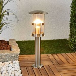 Lindby Noemi pillar light, grey, stainless steel, 50 cm, IP44, Alu / grey / zinc, Stainless steel, Modern, Outdoor lights