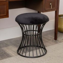 Black Metal Detailed Upholstered Dressing Table Stool Material: Furniture/Stools